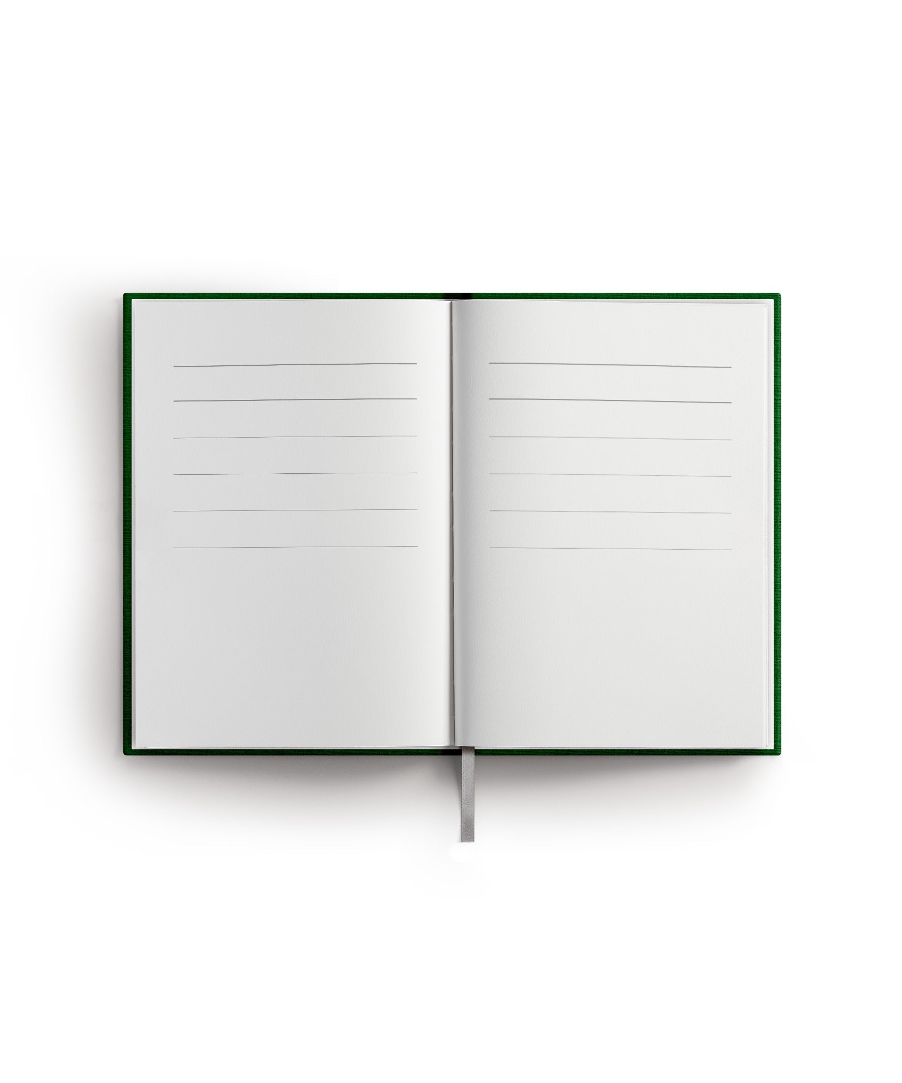 Hochwertiges Momente Erinnerungsbuch  mit Leineneinband und Goldprägung grün aufgeschlagen, liniert, innenseiten