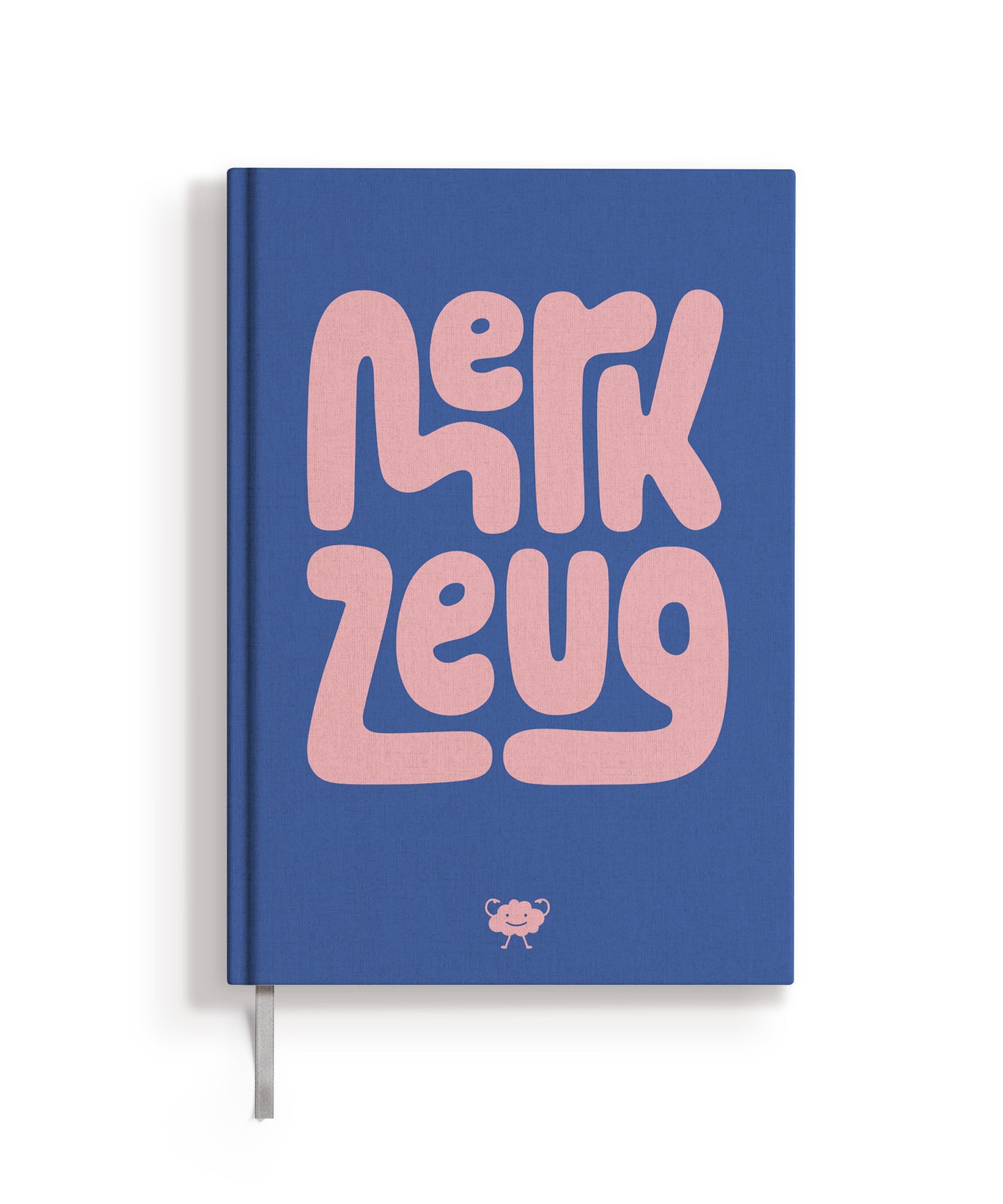 Merkzeug Notizbuch mit Leineneinband in blau mit rosa Schrift, Lesezeichen