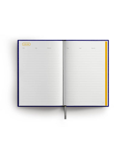 Merkzeug Notizbuch, Innenseite Beispiel Rubrik, aufgeschlagen, gelb