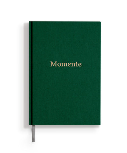Hochwertiges Momente Erinnerungsbuch  mit Leineneinband und Goldprägung grün