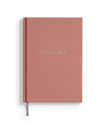 Hochwertiges Momente Erinnerungsbuch  mit Leineneinband und Goldprägung rosa