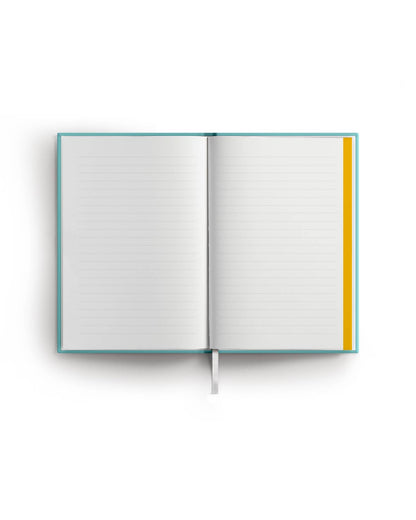 Notizbuch rot, hardcover, Lesezeichen, aufgeschlagen, innenseiten, liniert, Farbschema